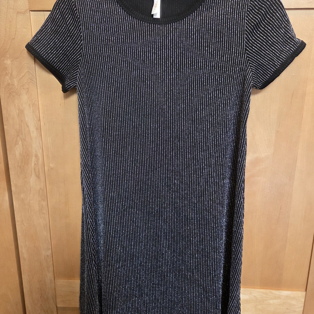 Elegant Black and Silver Striped Dress